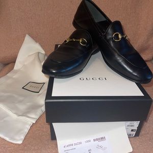 Gucci black leather horse bit loafers
